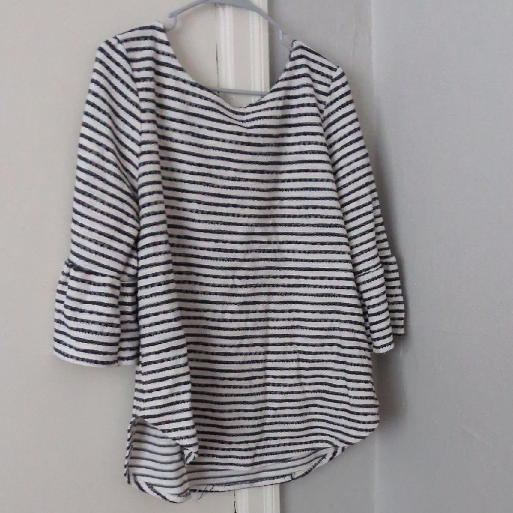 Green Envelope Los Angeles‎ Blue and White Striped Blouse Size 1X Made In Mexico